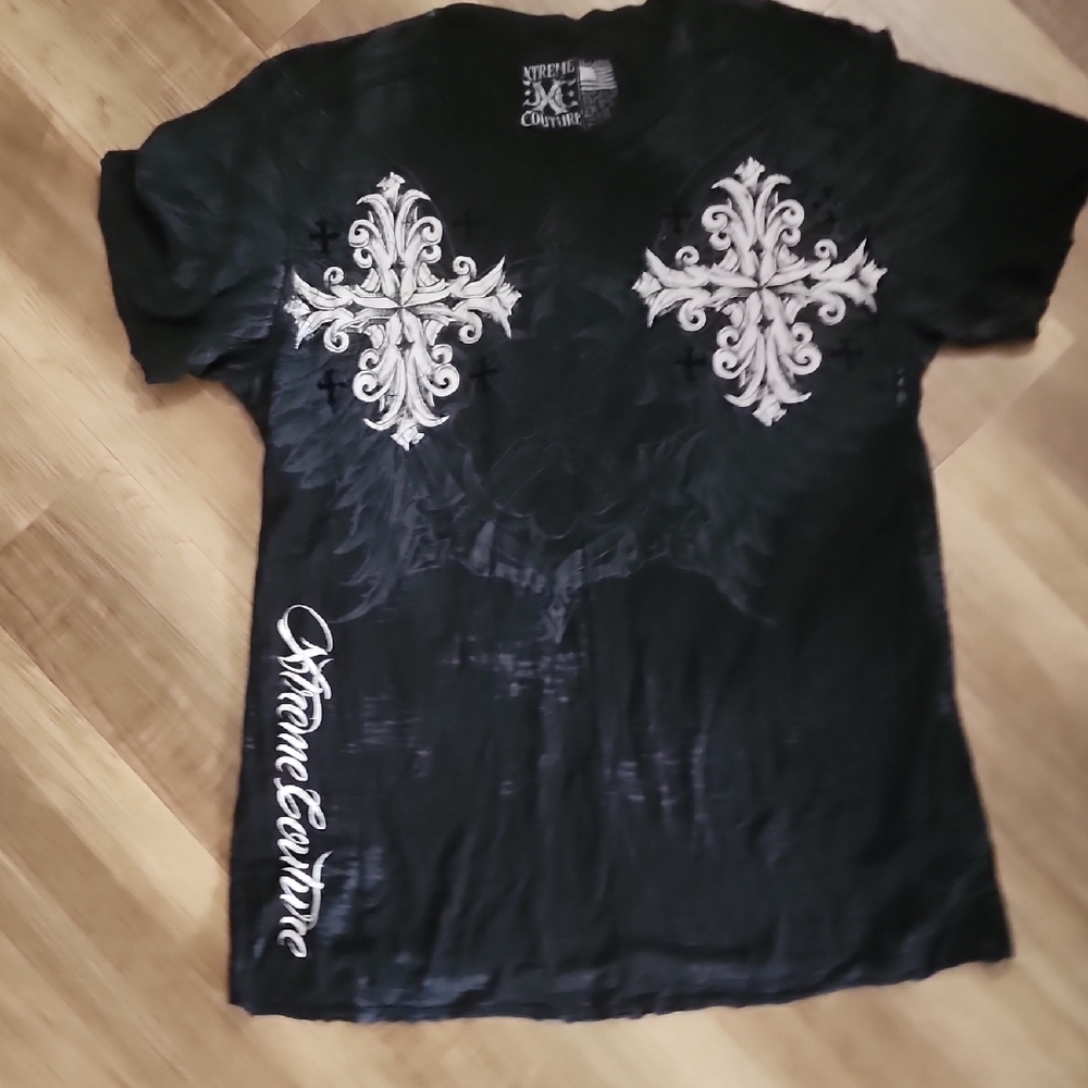 Xtreme Couture by Affliction Black Cross Graphic Tee Y2K - Picture 5 of 7